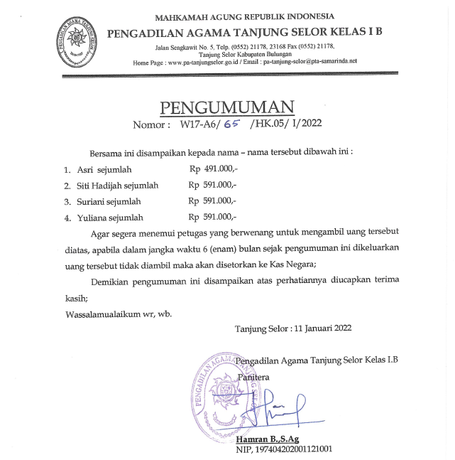 Pengumuman Panjar Belum Terdaftar