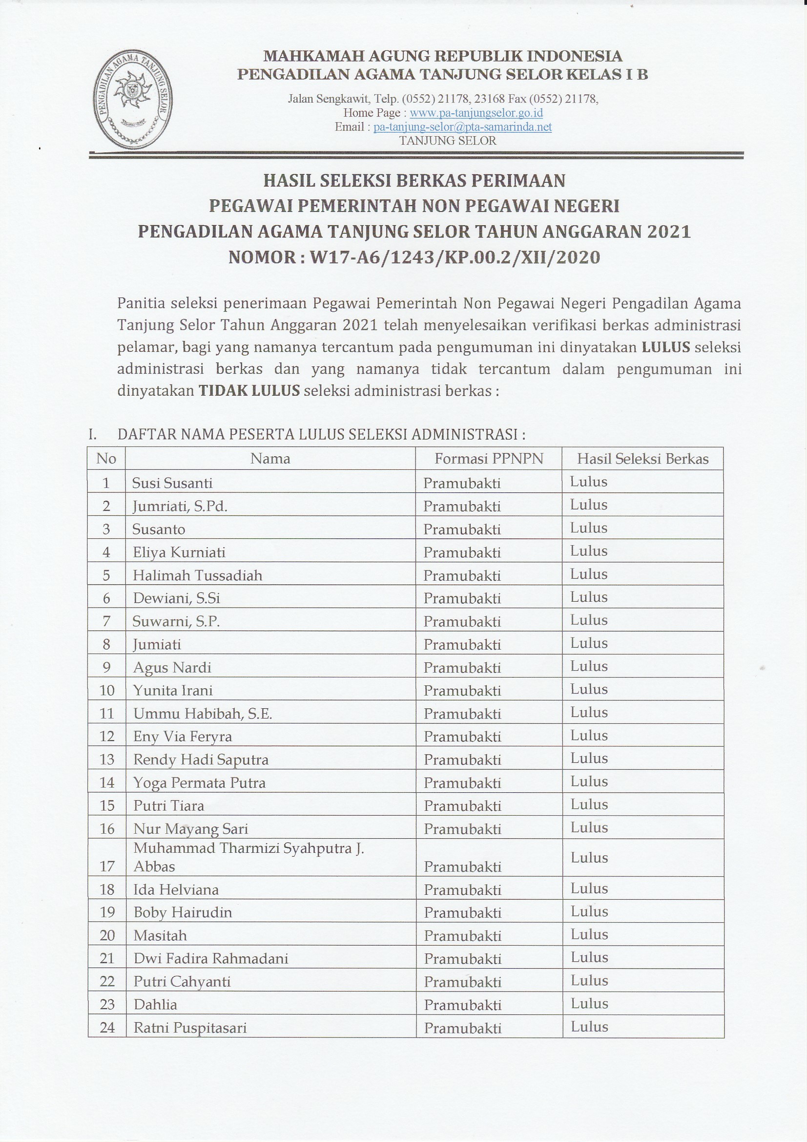 Pengumuman Hal 1
